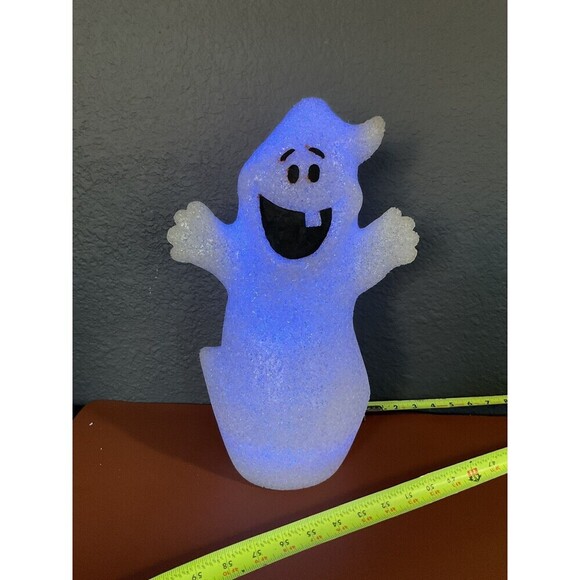 Halloween Melted Plastic Popcorn Happy Ghost 16” Color Change Light Clear White - Picture 2 of 6
